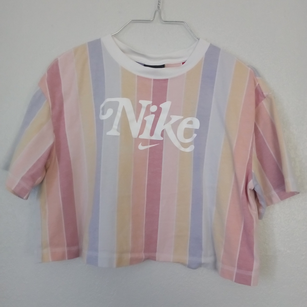 Nike rainbow crop top inside out stripe workout trapeze oversized